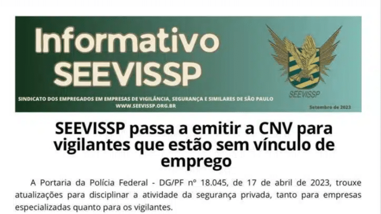 SEEVISSP passa a emitir a CNV para vigilantes que estão sem vínculo de emprego