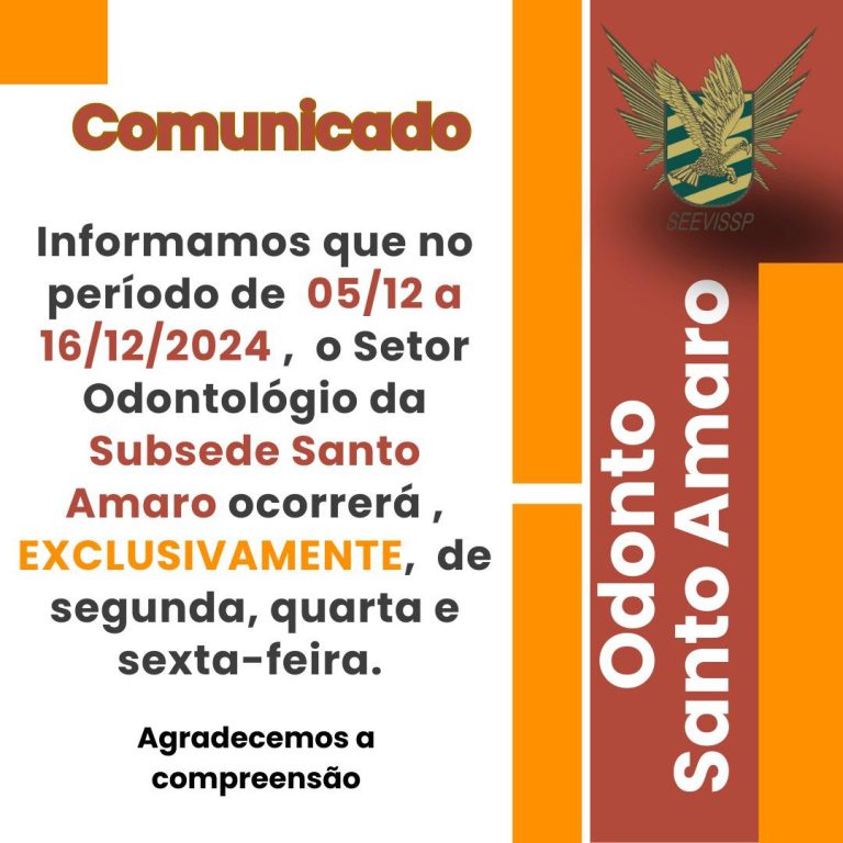 Comunicado: Atendimento Odontológico em Santo Amaro em dezembro